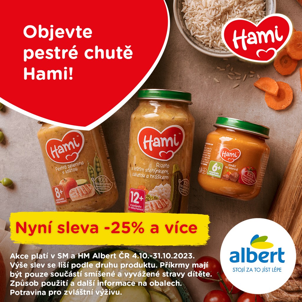Využijte slevu -25% a více na Hami příkrmy v HM a SM Albert ČR od 4.10 ...